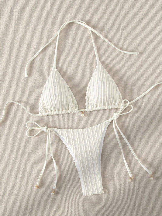 Swim Basics Summer Beach Halter Triangle Tie Side Bikini Set