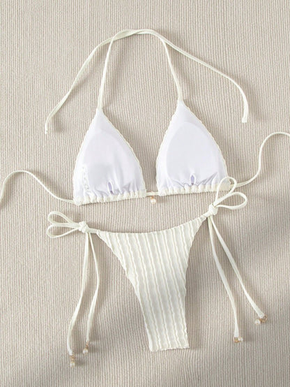 Swim Basics Summer Beach Halter Triangle Tie Side Bikini Set