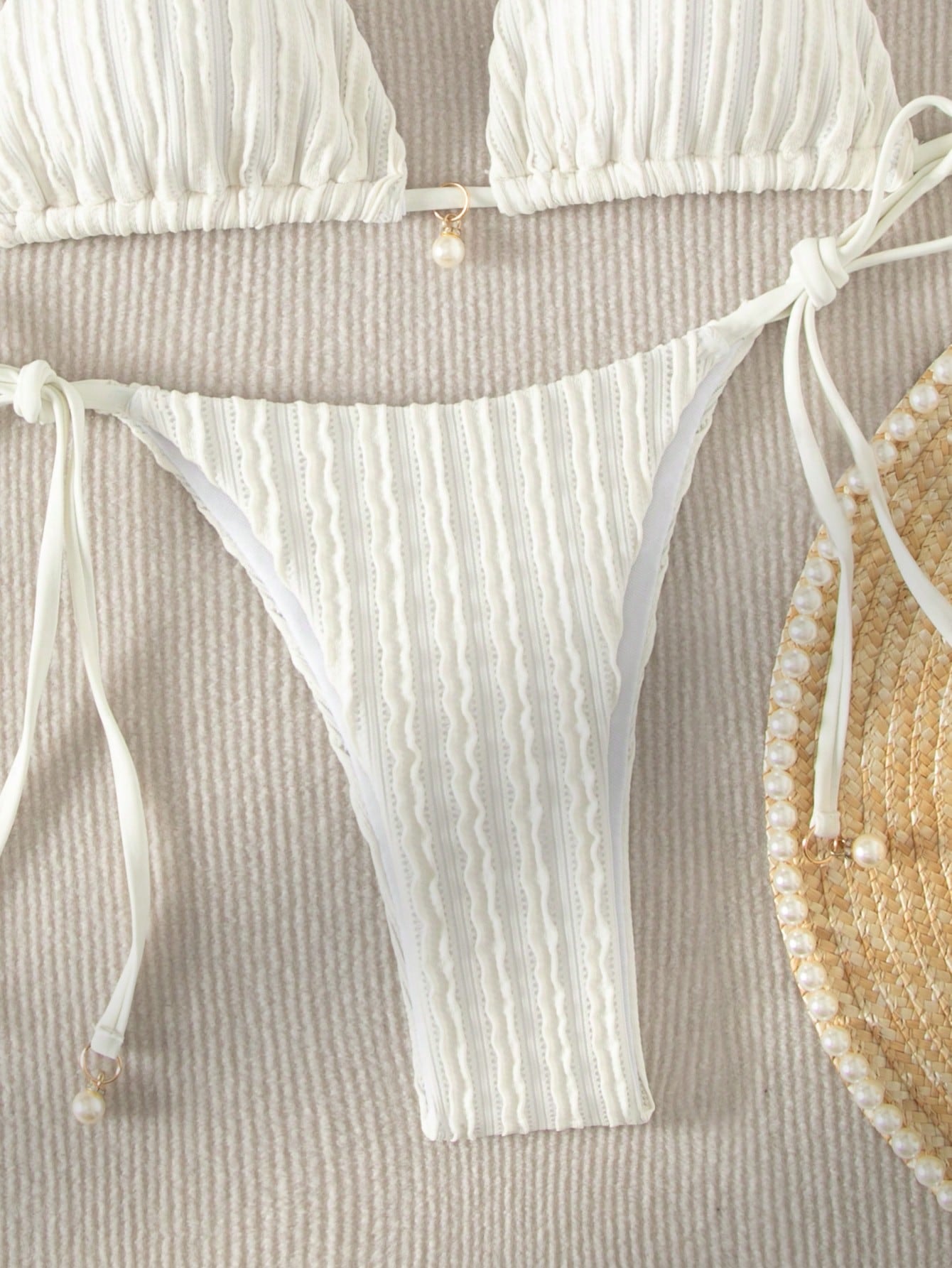 Swim Basics Summer Beach Halter Triangle Tie Side Bikini Set