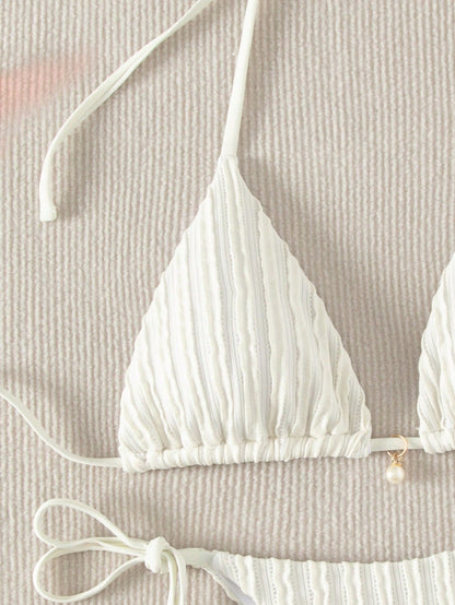 Swim Basics Summer Beach Halter Triangle Tie Side Bikini Set