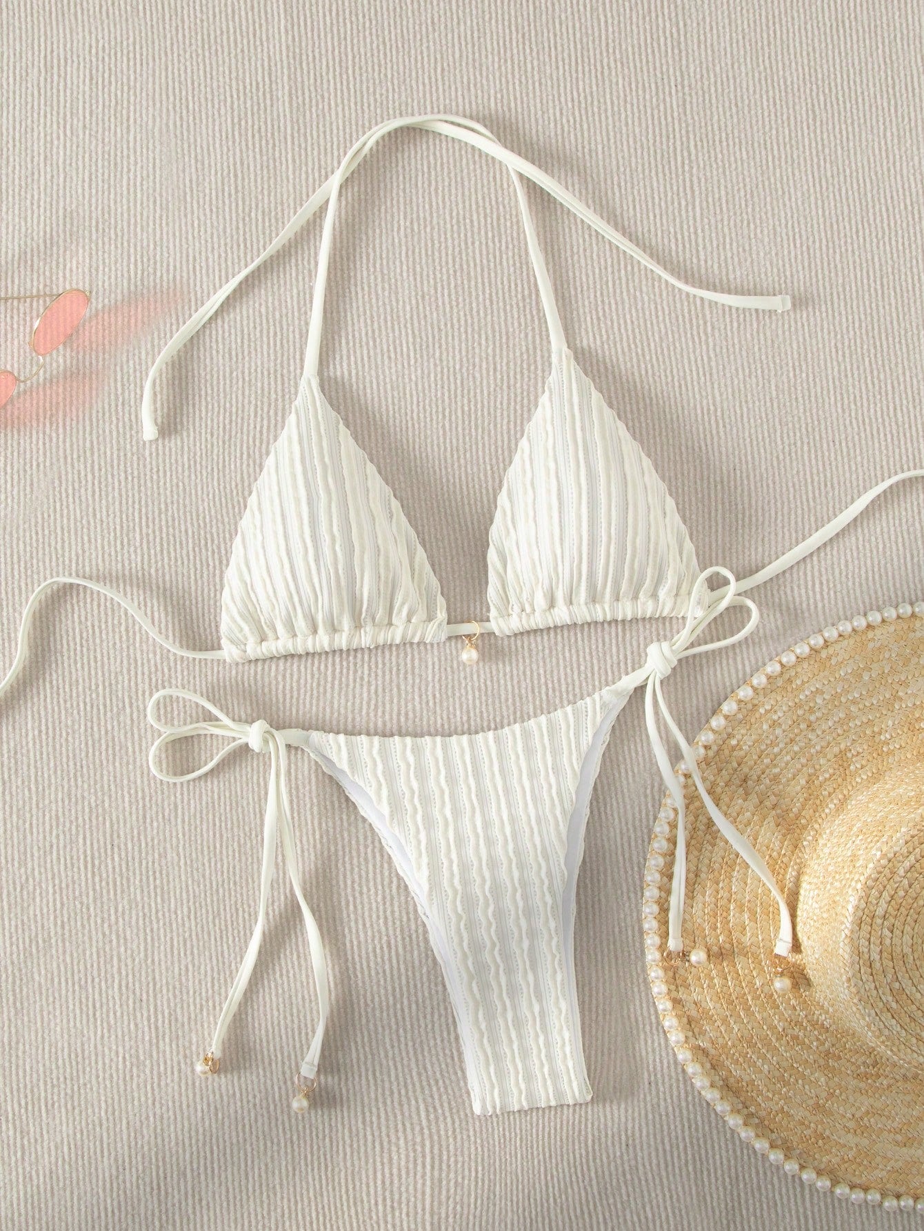 Swim Basics Summer Beach Halter Triangle Tie Side Bikini Set
