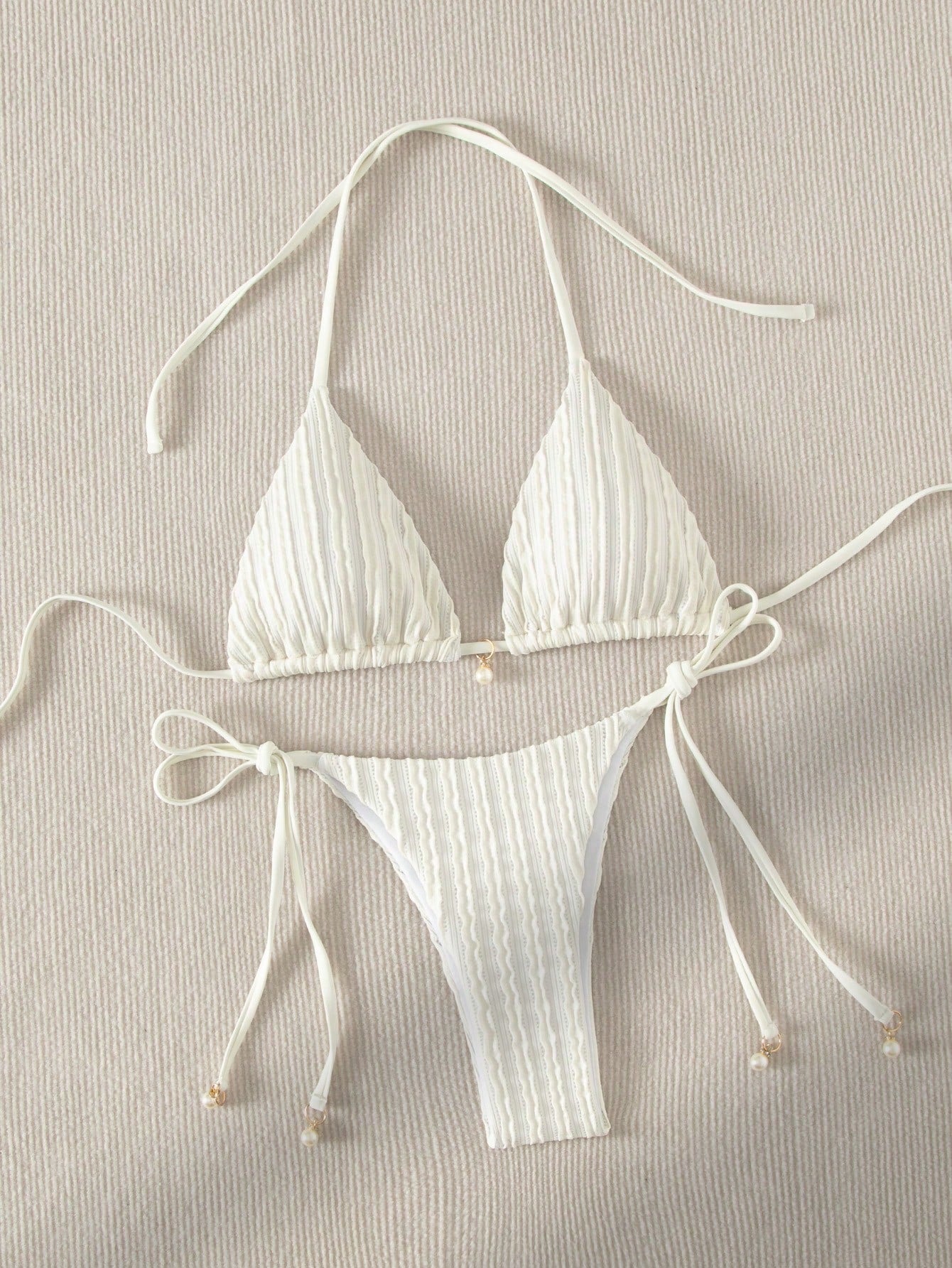 Swim Basics Summer Beach Halter Triangle Tie Side Bikini Set