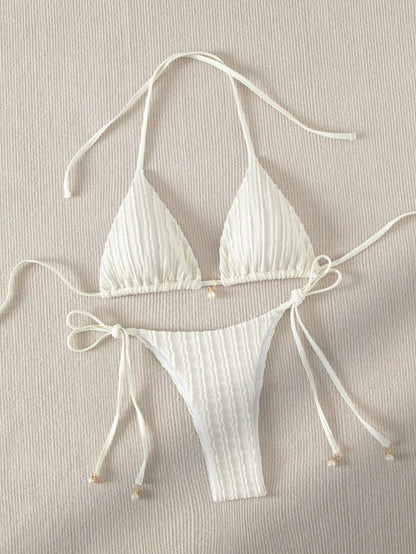 Swim Basics Summer Beach Halter Triangle Tie Side Bikini Set
