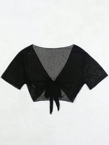 Swim Basics Summer Beach Knot Front Mesh Kimono