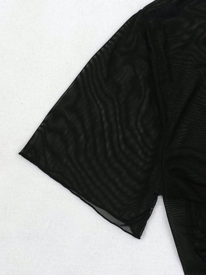 Swim Basics Summer Beach Knot Front Mesh Kimono