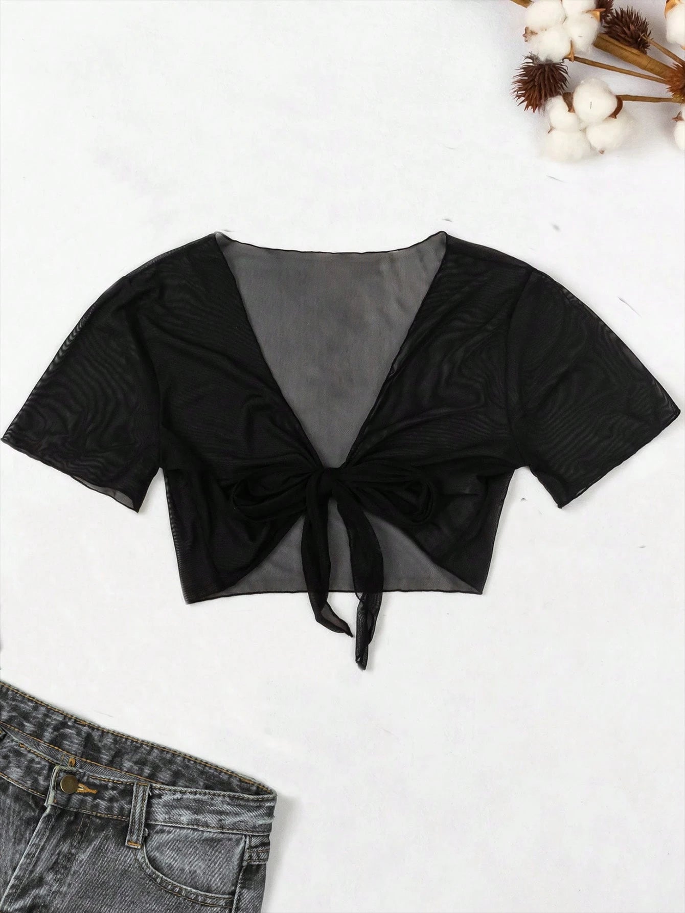 Swim Basics Summer Beach Knot Front Mesh Kimono