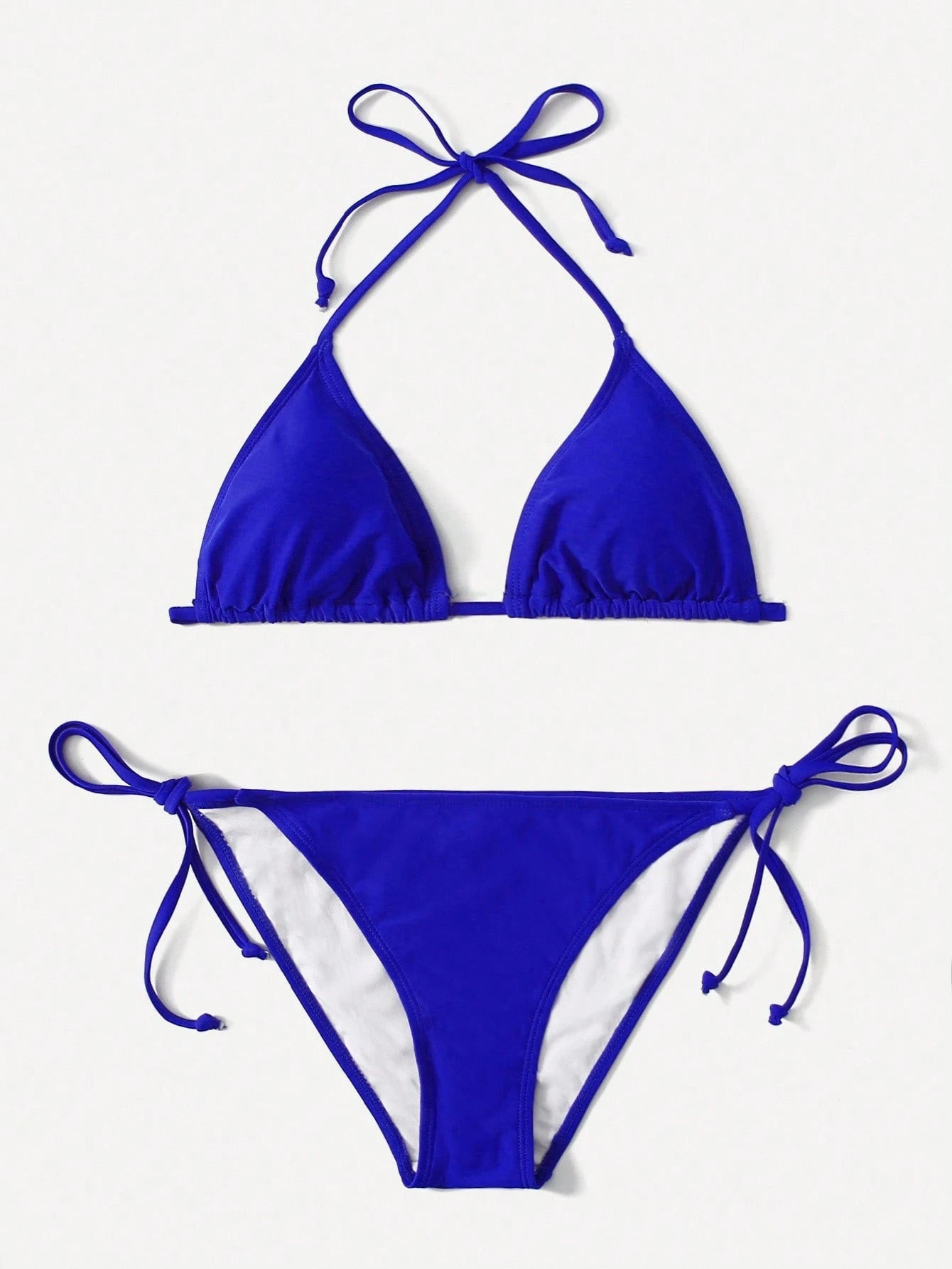 Swim Basics Summer Beach Mono Bikini Set Halter Triangle Bra & Tie Side Bottom 2 Pieces Bikini