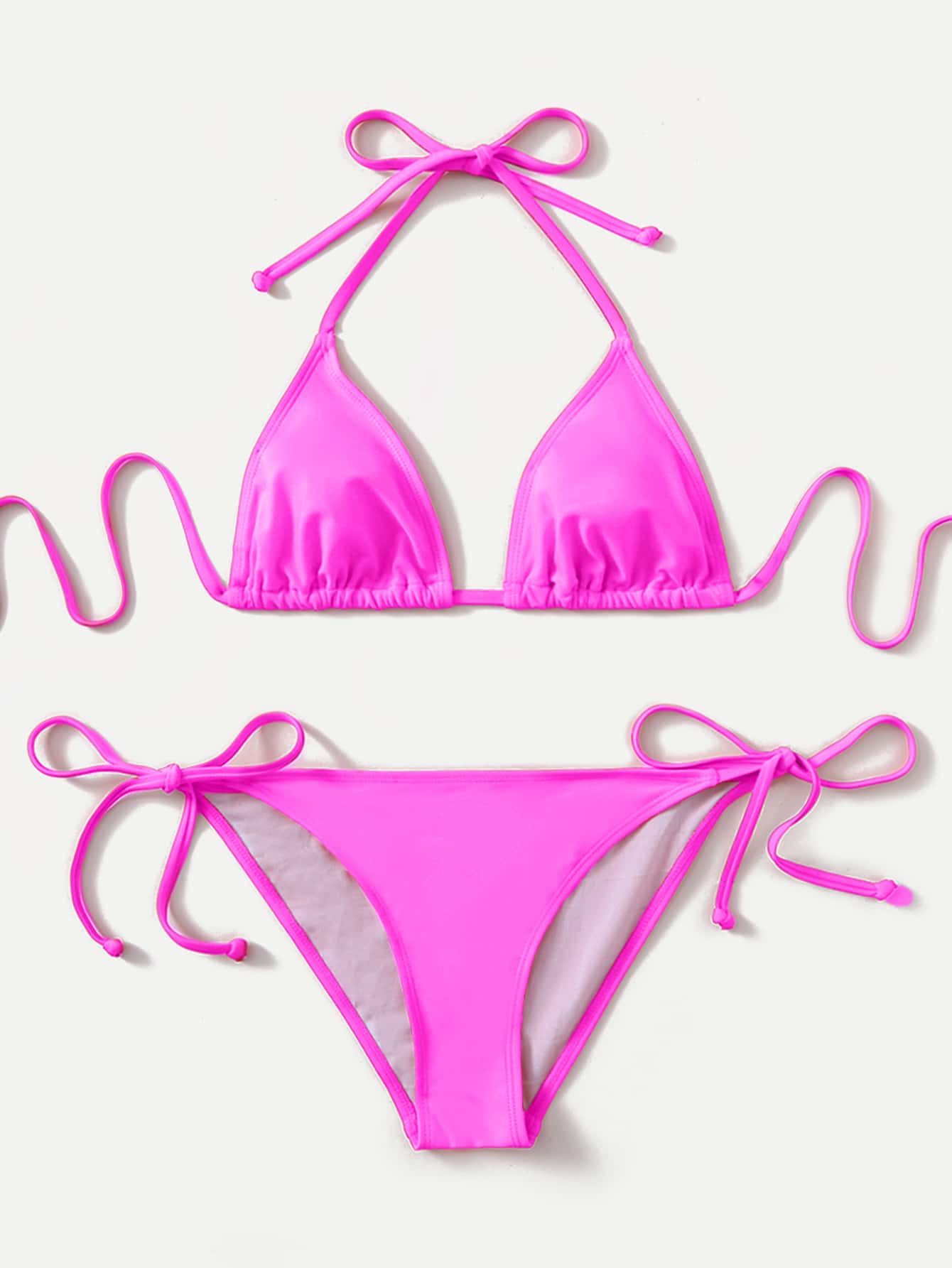 Swim Basics Summer Beach Mono Bikini Set Halter Triangle Bra & Tie Side Bottom 2 Pieces Bikini
