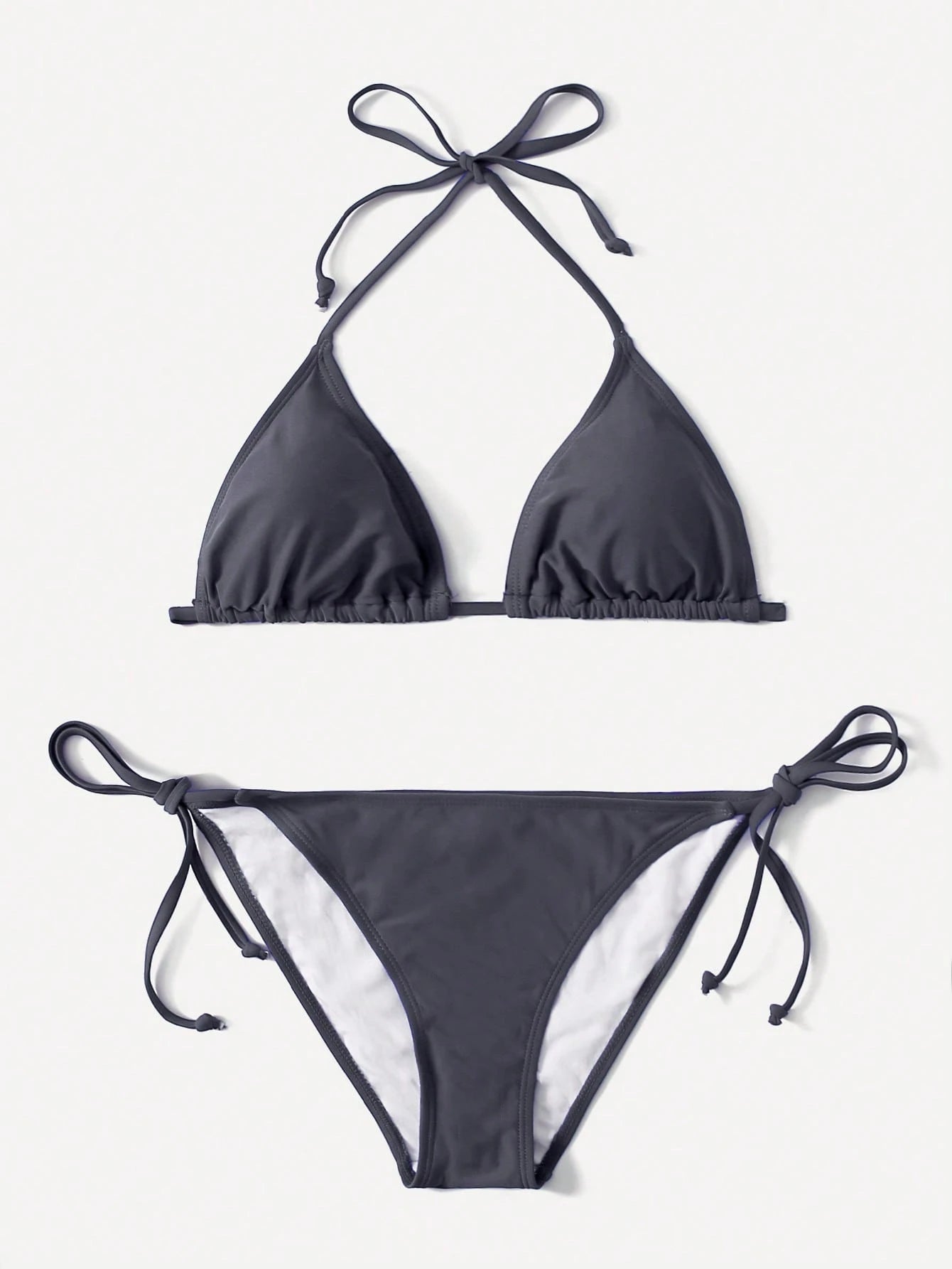 Swim Basics Summer Beach Mono Bikini Set Halter Triangle Bra & Tie Side Bottom 2 Pieces Bikini