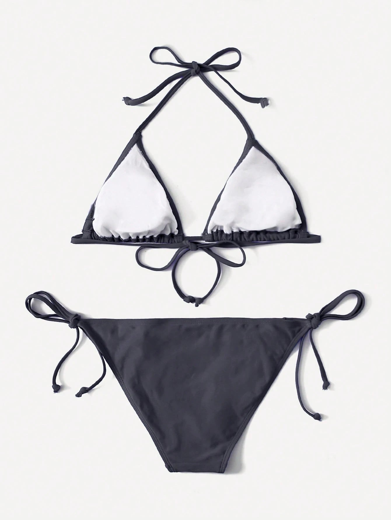 Swim Basics Summer Beach Mono Bikini Set Halter Triangle Bra & Tie Side Bottom 2 Pieces Bikini