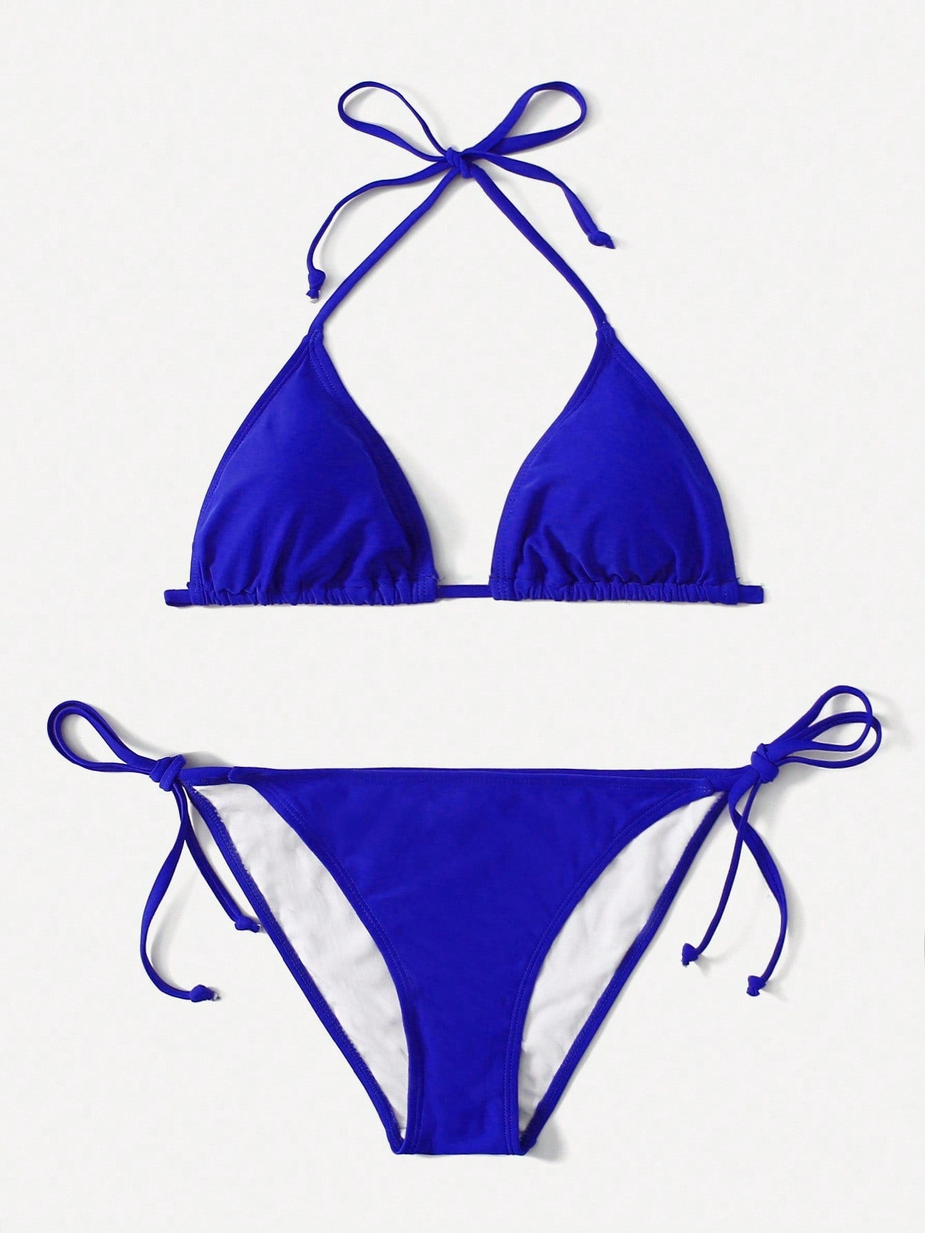 Swim Basics Summer Beach Mono Bikini Set Halter Triangle Bra & Tie Side Bottom 2 Pieces Bikini