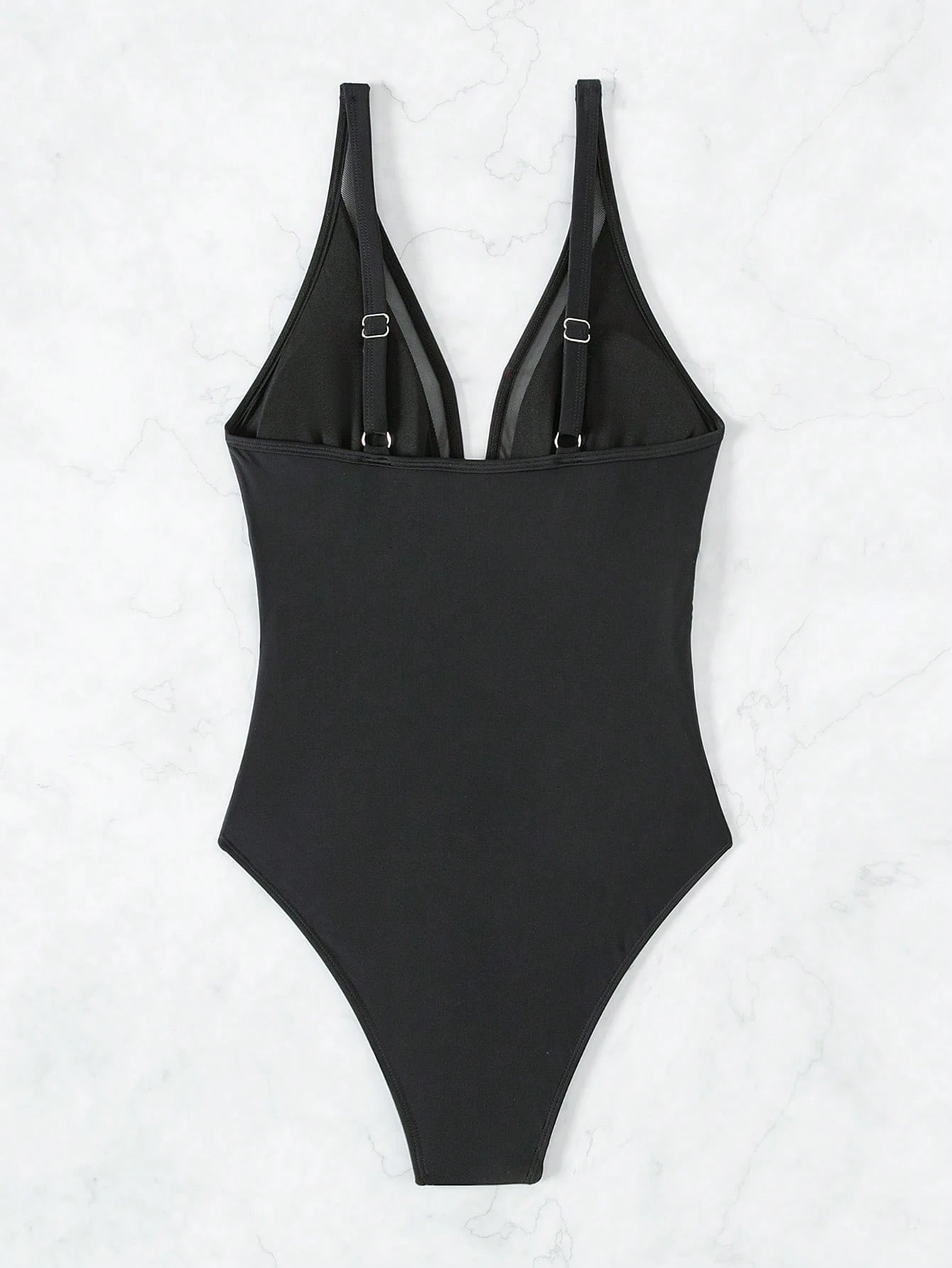 Swim Basics Summer Beach One Piece Mesh Contrast Swimsuit