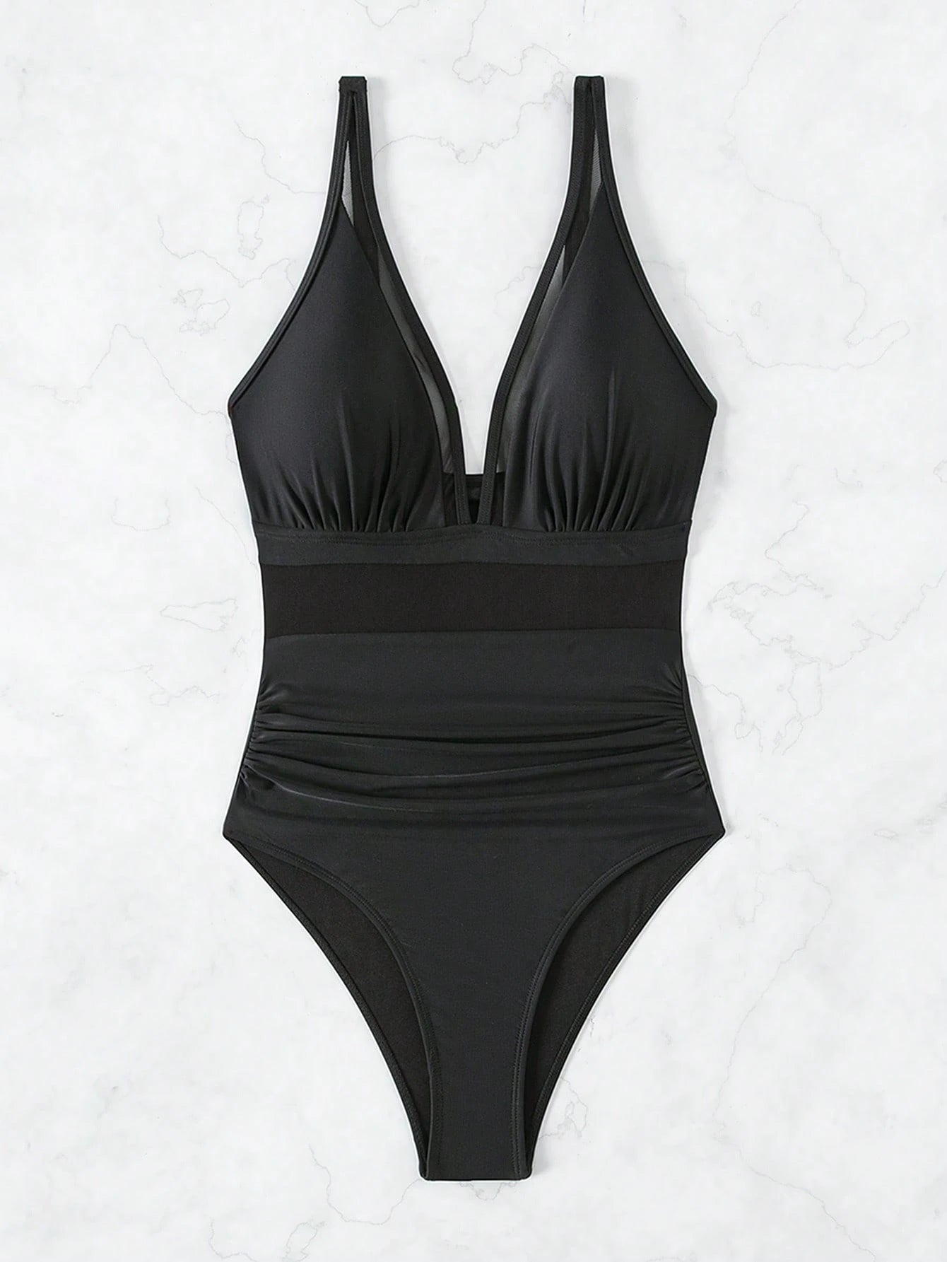 Swim Basics Summer Beach One Piece Mesh Contrast Swimsuit