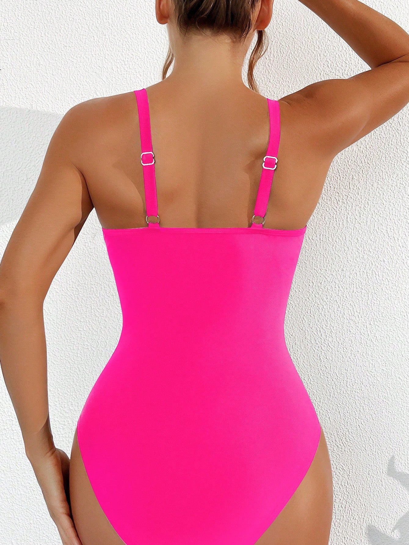Swim Basics Summer Beach One Piece Mesh Contrast Swimsuit