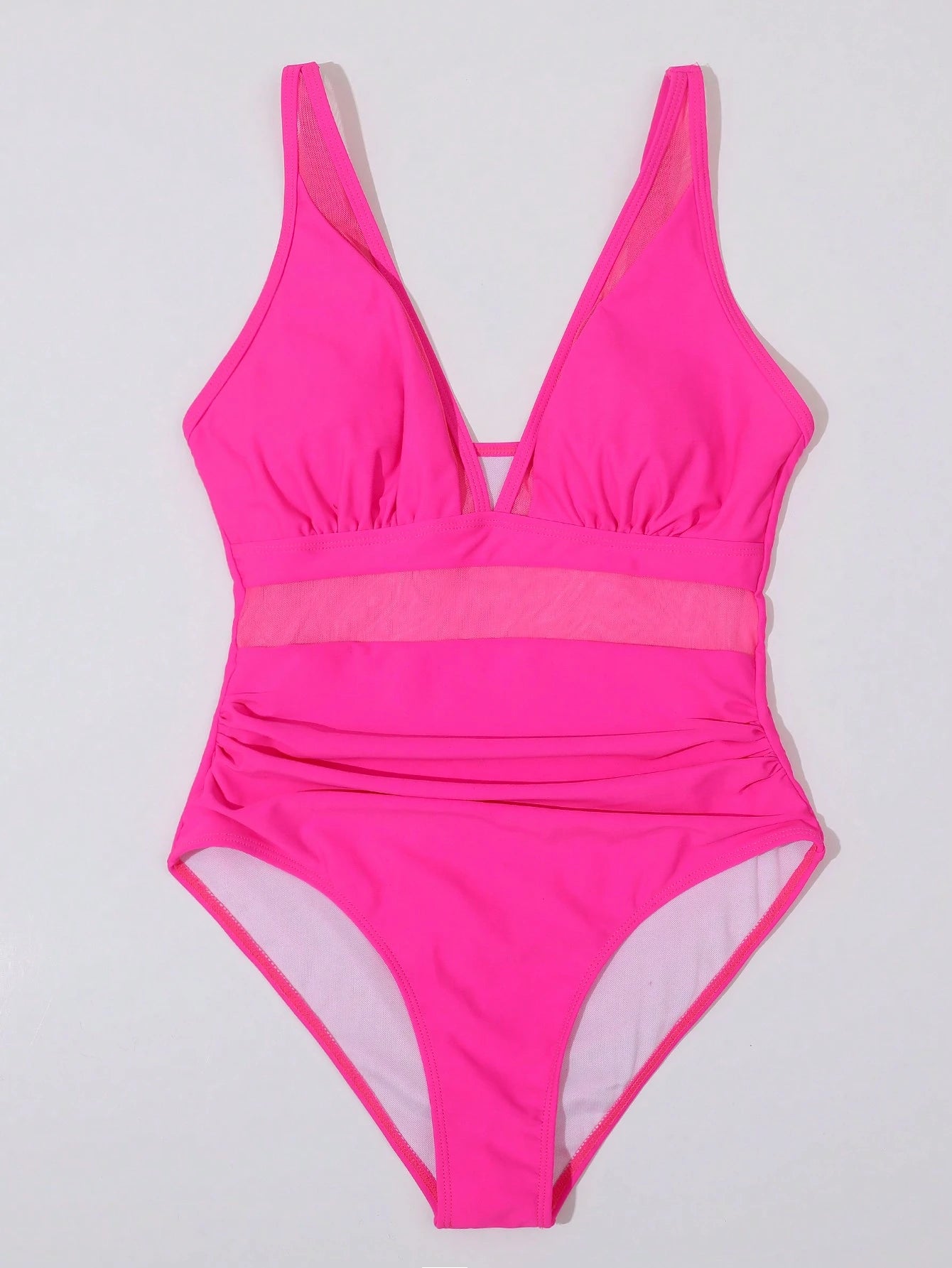 Swim Basics Summer Beach One Piece Mesh Contrast Swimsuit