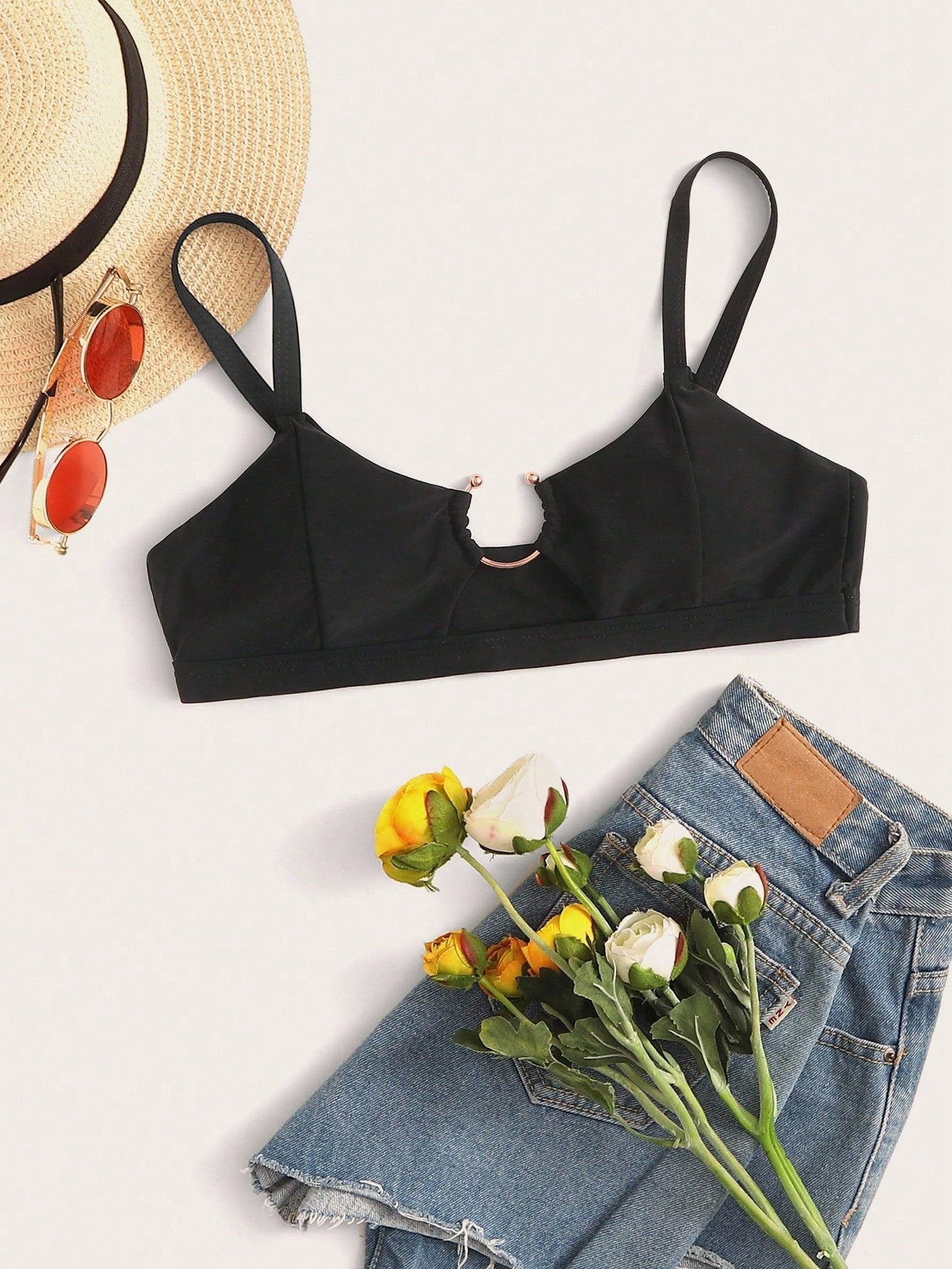 Swim Basics Summer Beach Ring Linked Bikini Top