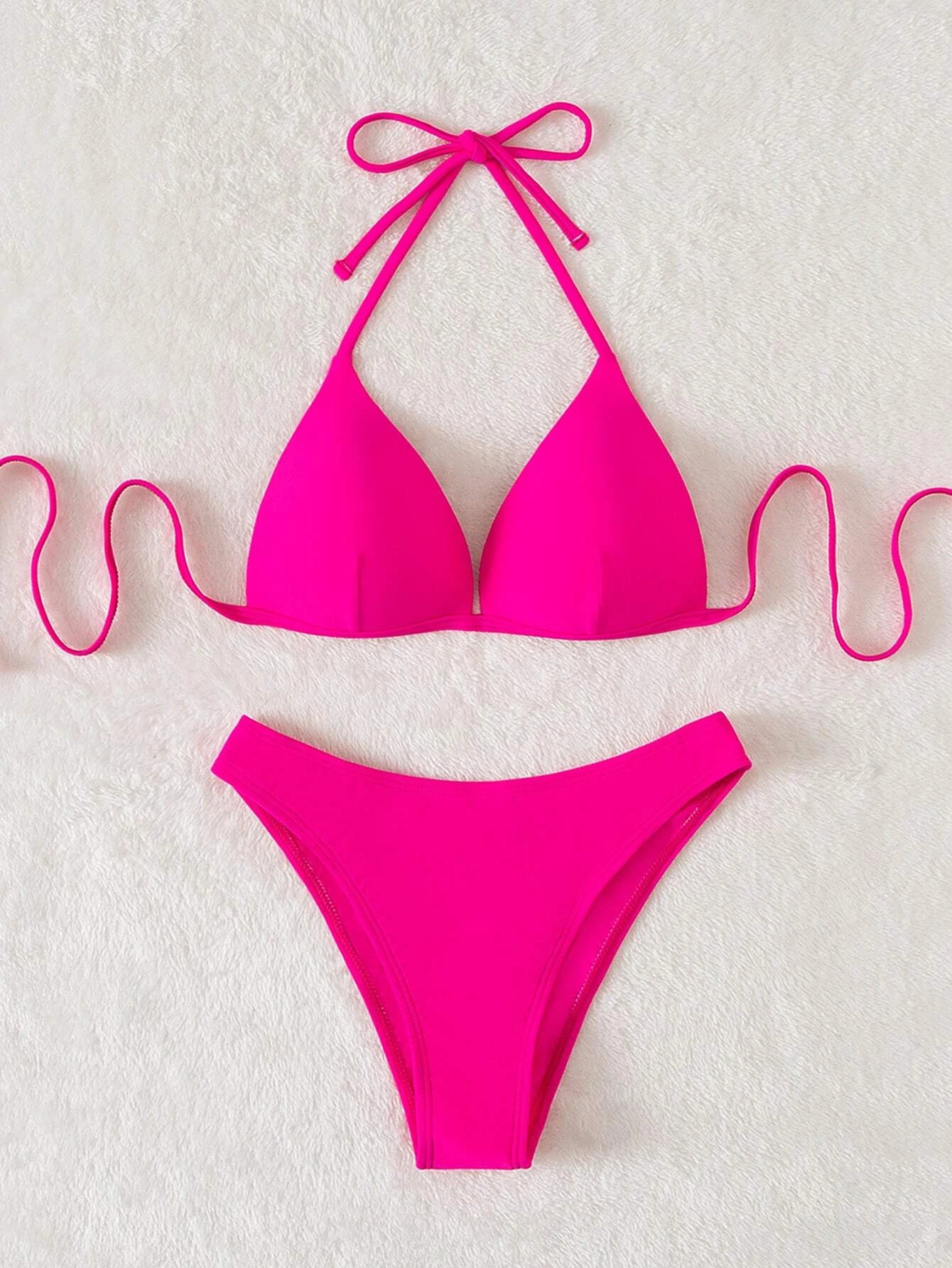 Swim Basics Summer Beach Solid Bikini Set Push Up Top & Bikini Bottom 2 Pieces Bathing Suit, Vacation Bikini