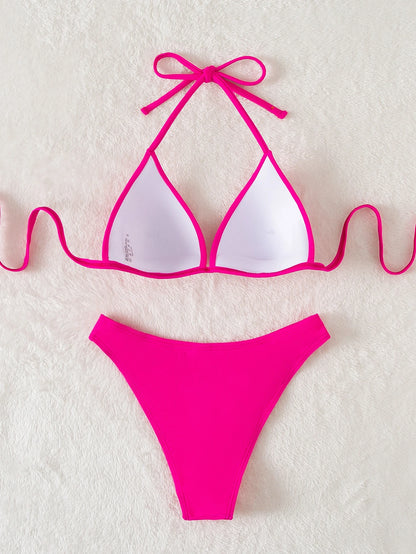 Swim Basics Summer Beach Solid Bikini Set Push Up Top & Bikini Bottom 2 Pieces Bathing Suit, Vacation Bikini