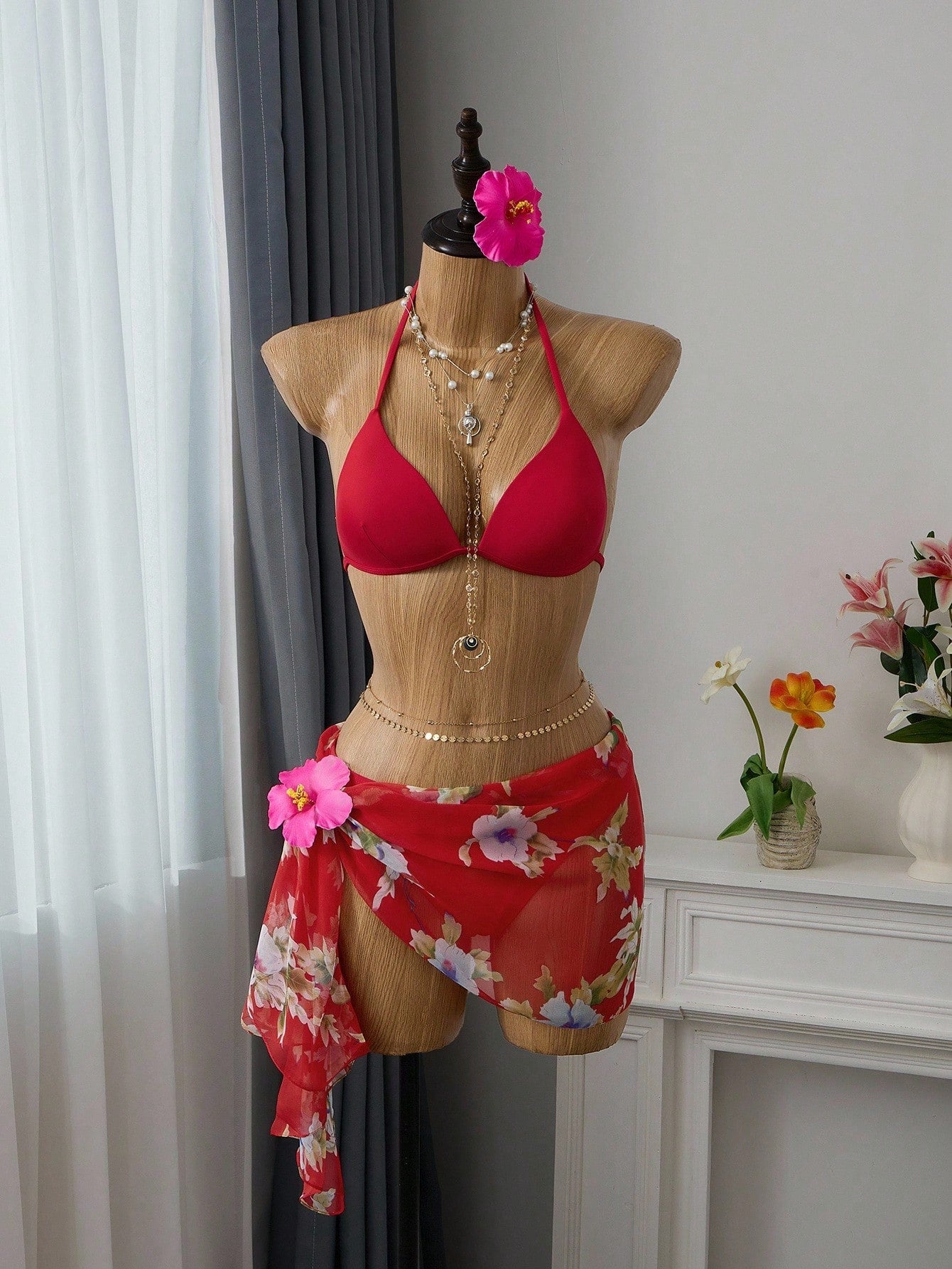 Swim Basics Summer Beach Solid Bikini Set Push Up Top & Bikini Bottom 2 Pieces Bathing Suit, Vacation Bikini