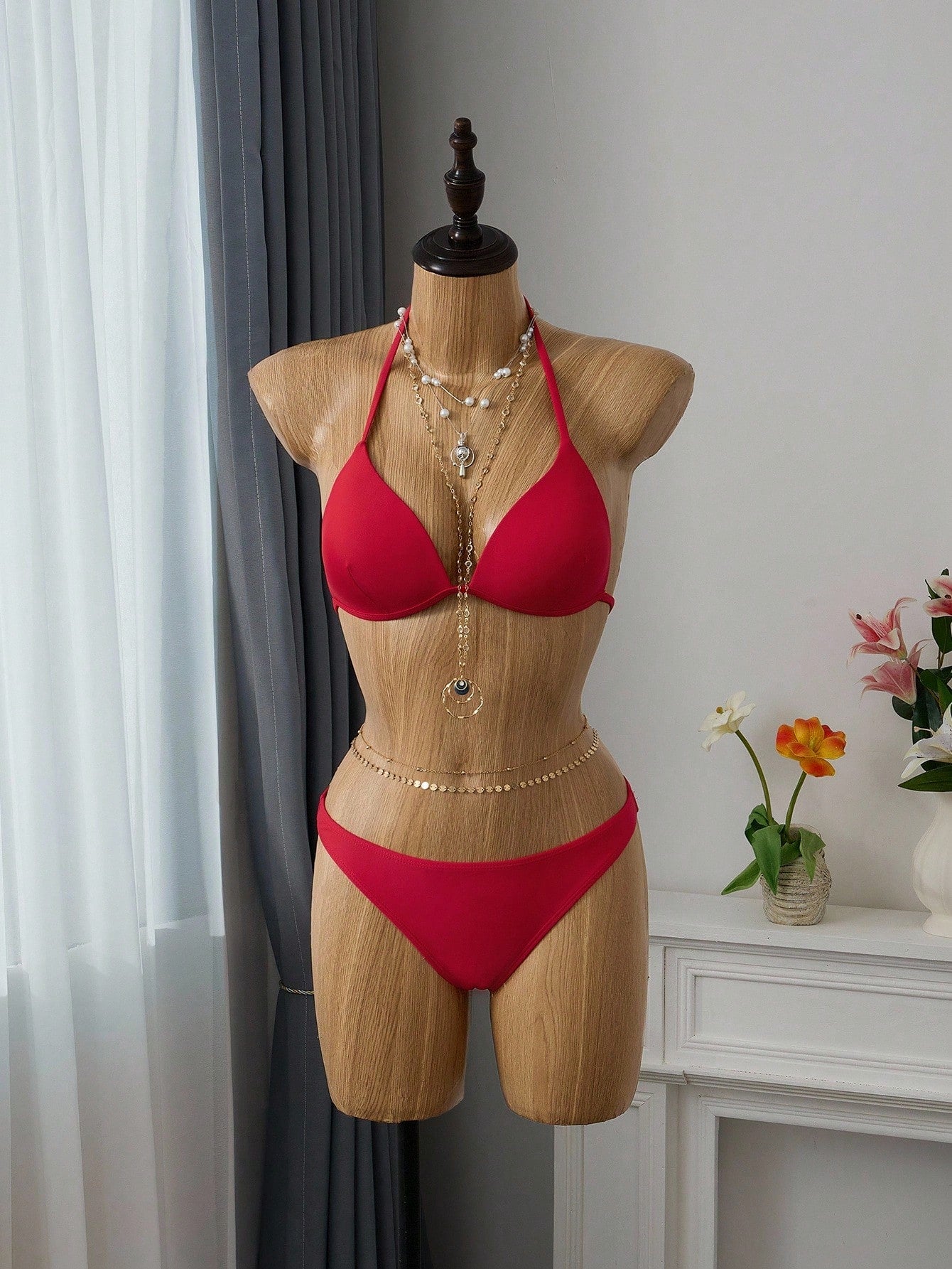 Swim Basics Summer Beach Solid Bikini Set Push Up Top & Bikini Bottom 2 Pieces Bathing Suit, Vacation Bikini
