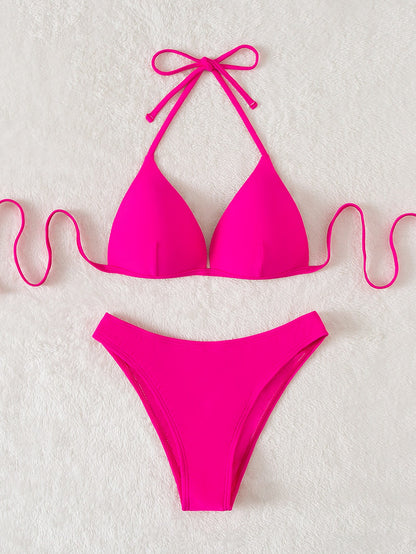 Swim Basics Summer Beach Solid Bikini Set Push Up Top & Bikini Bottom 2 Pieces Bathing Suit, Vacation Bikini