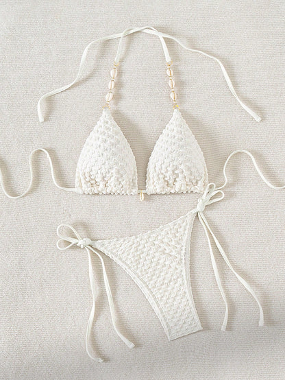 Swim Basics Summer Beach Solid Color Textured Separated Bikini Set Wedding
