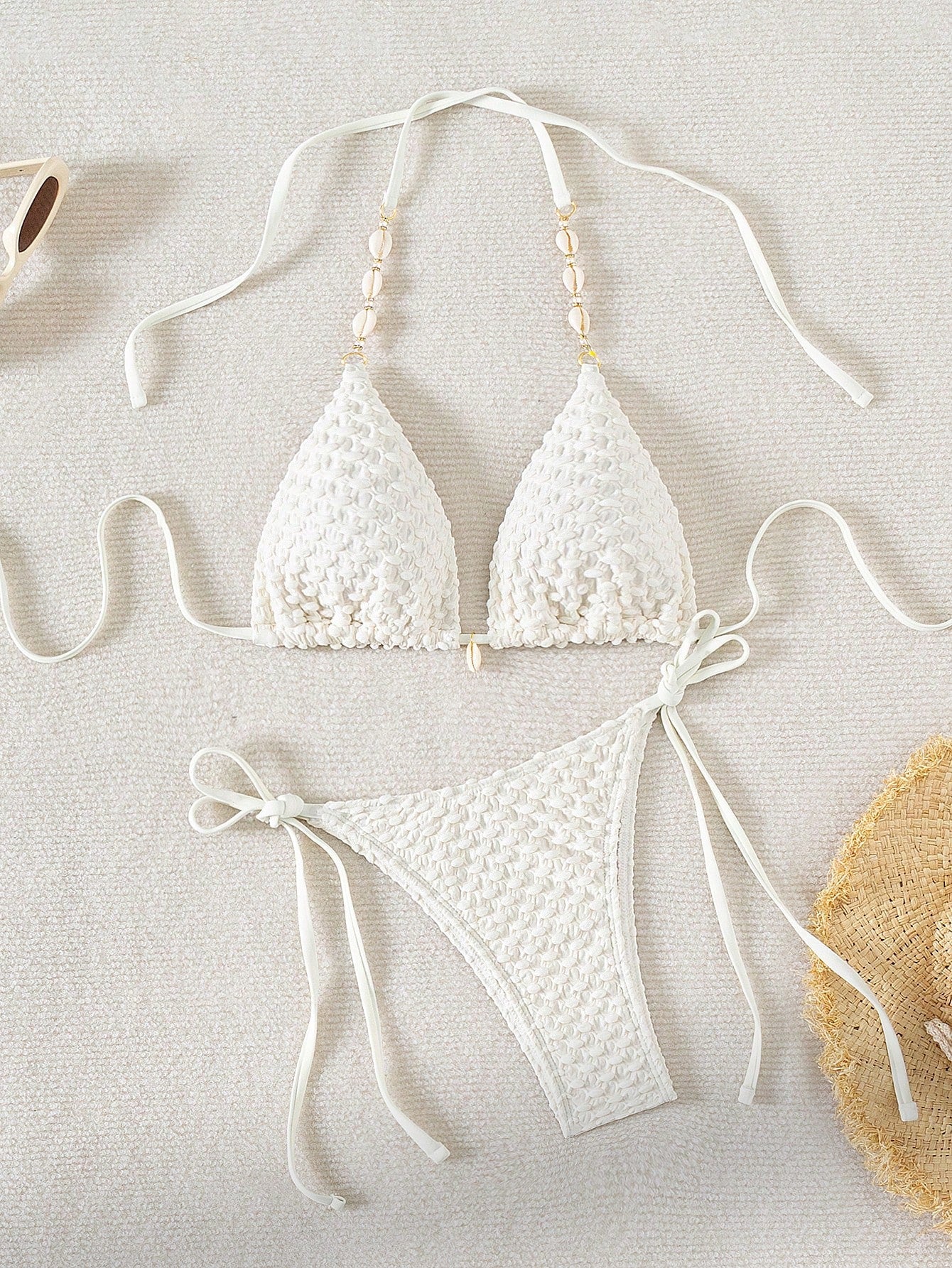 Swim Basics Summer Beach Solid Color Textured Separated Bikini Set Wedding