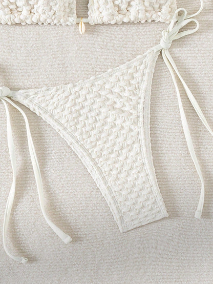 Swim Basics Summer Beach Solid Color Textured Separated Bikini Set Wedding