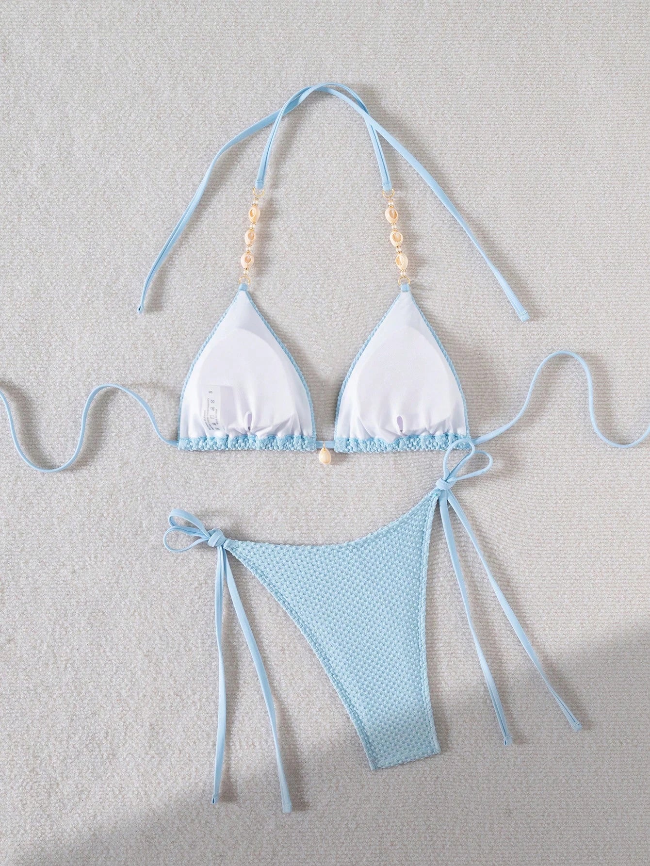Swim Basics Summer Beach Solid Color Textured Separated Bikini Set Wedding