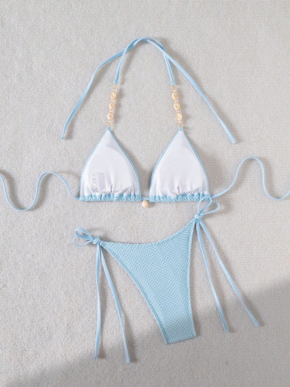Swim Basics Summer Beach Solid Color Textured Separated Bikini Set Wedding