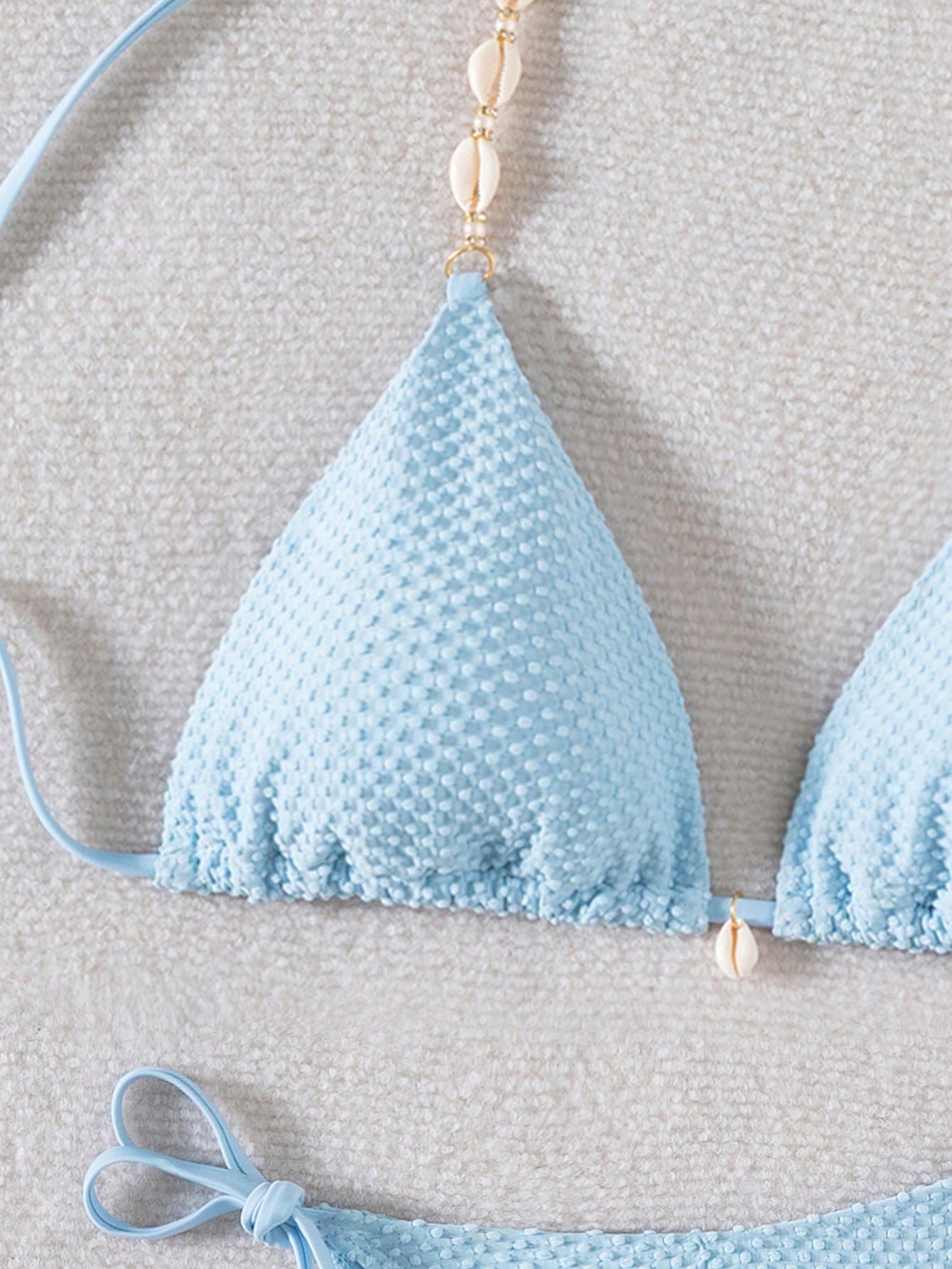 Swim Basics Summer Beach Solid Color Textured Separated Bikini Set Wedding