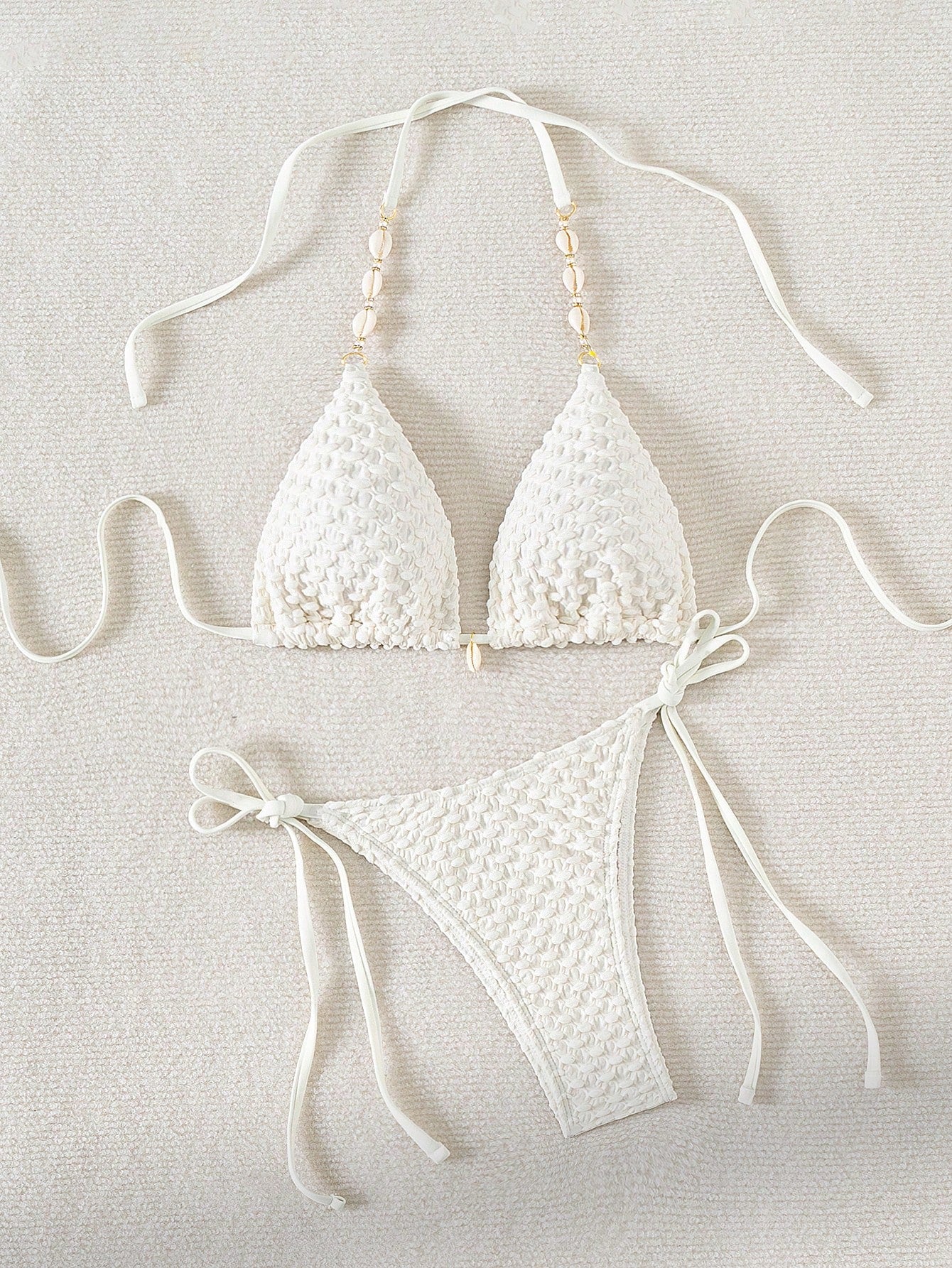 Swim Basics Summer Beach Solid Color Textured Separated Bikini Set Wedding