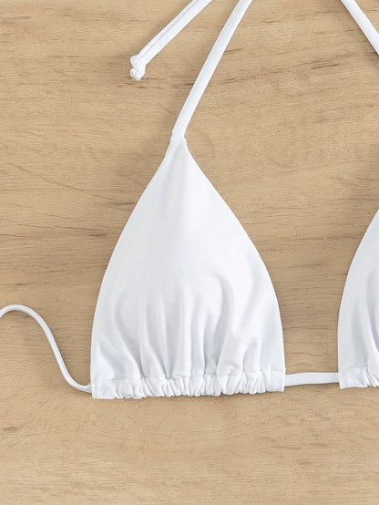 Swim Basics Summer Beach Solid Halter Triangle Bikini Top