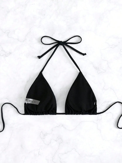 Swim Basics Summer Beach Solid Halter Triangle Bikini Top