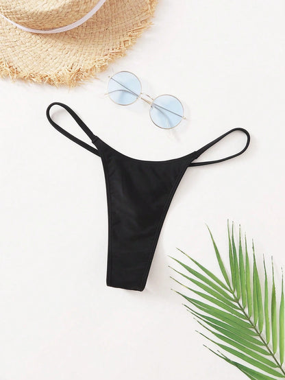 Swim Basics Summer Beach Solid Thong Bikini Panty