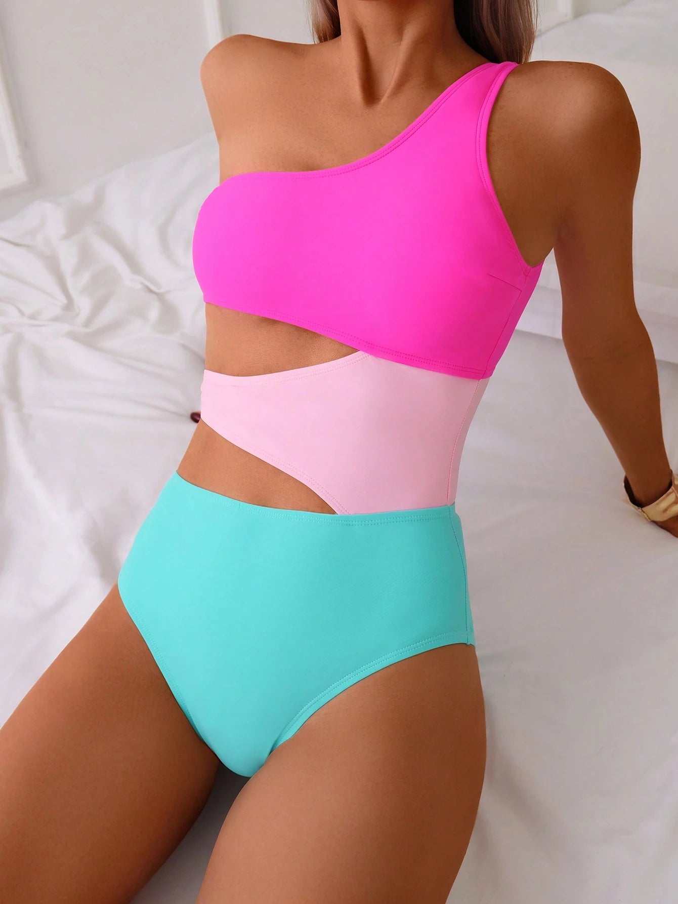 Swim Basics Women Colorblock One-Piece Swimsuit Summer