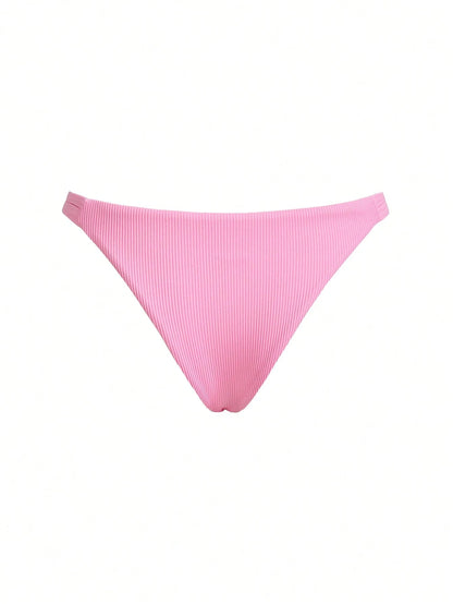 Swim Basics Women Pastel Pink Cute Double Drawstring Simple Bikini Bottom Swimwear, Spring/Summer New Vacation Beach Bikini Bottom