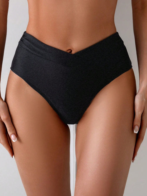 Swim Basics Women's Black High Waist Bikini Bottoms,Full Coverage Tummy Control Swimwear Bottom,Summer Casual Beach Party Holiday Holiday Bathing Suit Underwear