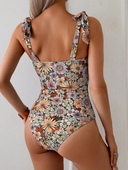 Swim Basics Women's Fitted Floral All-Over Print Sleeveless Cutout Neck Summer Beach Dress