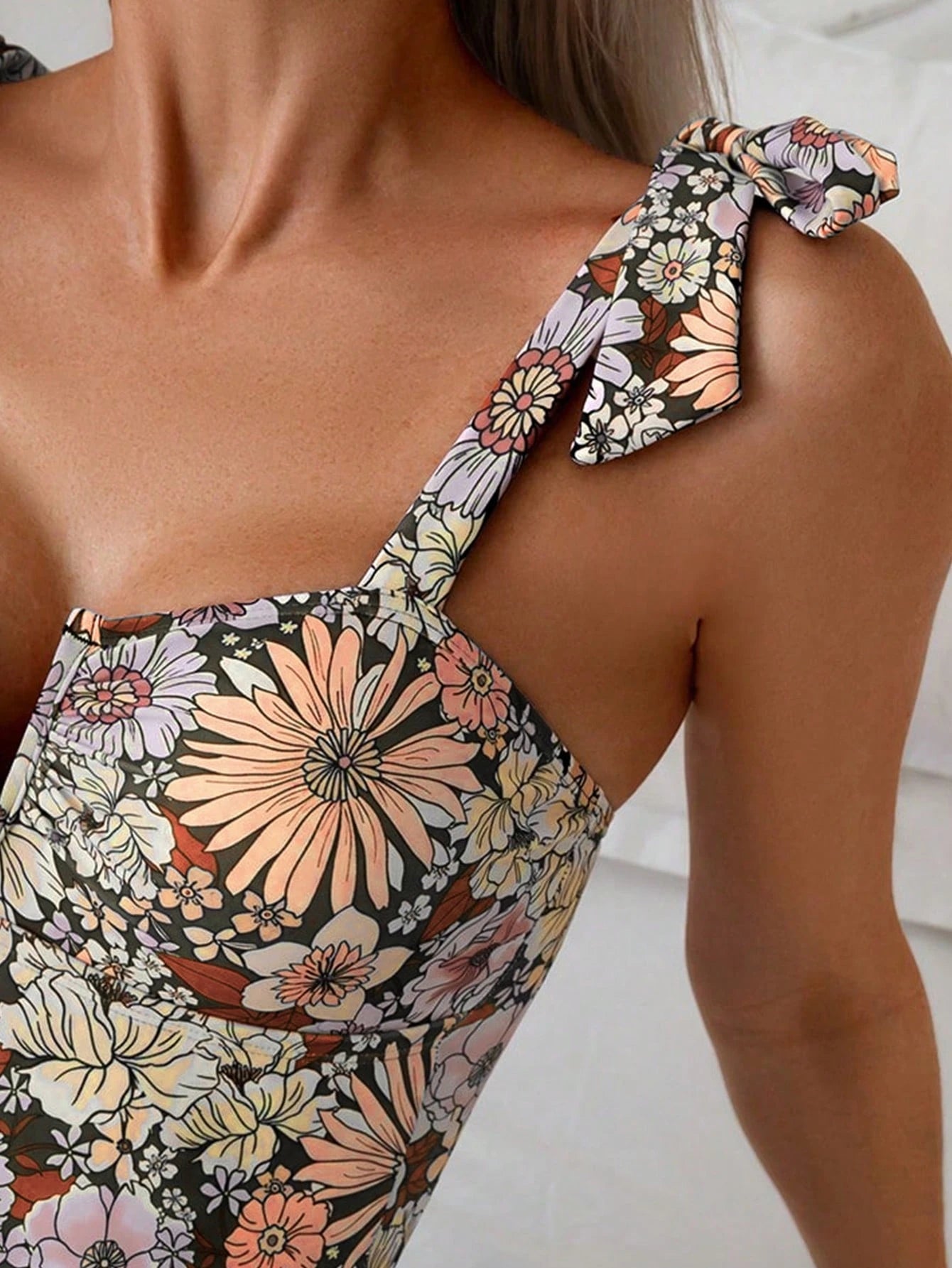 Swim Basics Women's Fitted Floral All-Over Print Sleeveless Cutout Neck Summer Beach Dress