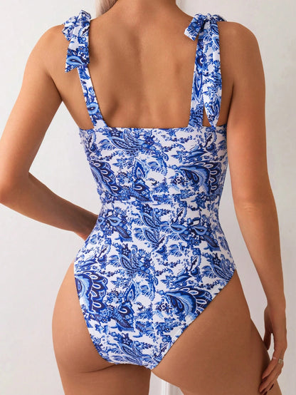 Swim Basics Women's Fitted Floral All-Over Print Sleeveless Cutout Neck Summer Beach Dress
