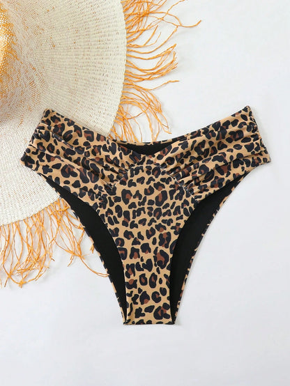 Swim Basics Women's Leopard Print Bikini Bottom, Sexy Swimwear