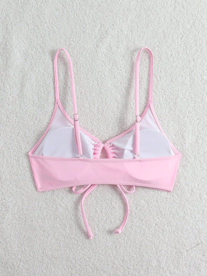 Swim Basics Women's Simple Solid Color Chest Tie Bikini Top, Beach Casual Vacation