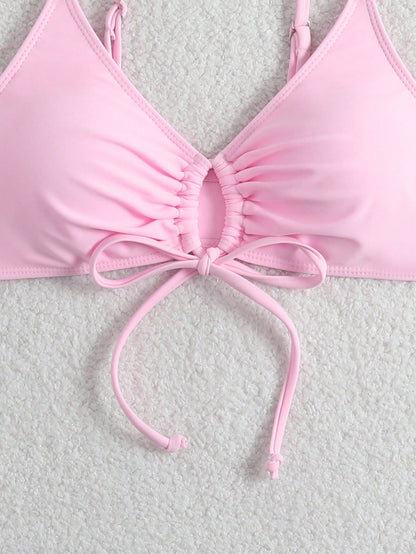 Swim Basics Women's Simple Solid Color Chest Tie Bikini Top, Beach Casual Vacation