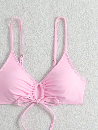 Swim Basics Women's Simple Solid Color Chest Tie Bikini Top, Beach Casual Vacation