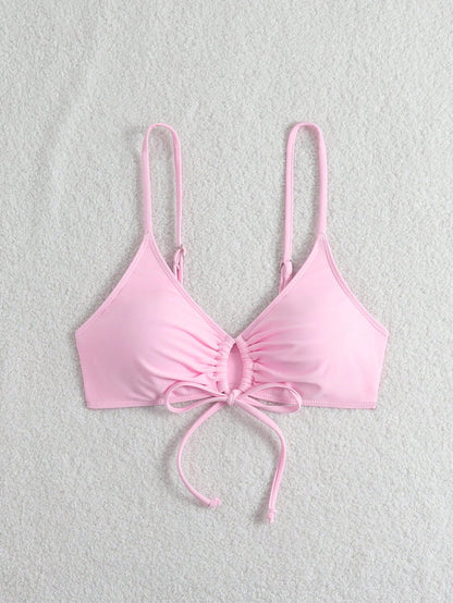 Swim Basics Women's Simple Solid Color Chest Tie Bikini Top, Beach Casual Vacation