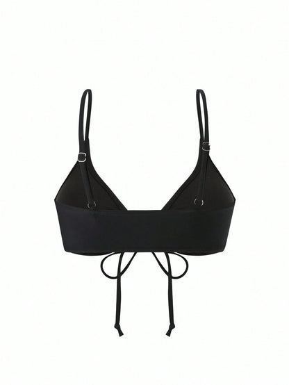 Swim Basics Women's Simple Solid Color Chest Tie Bikini Top, Beach Casual Vacation