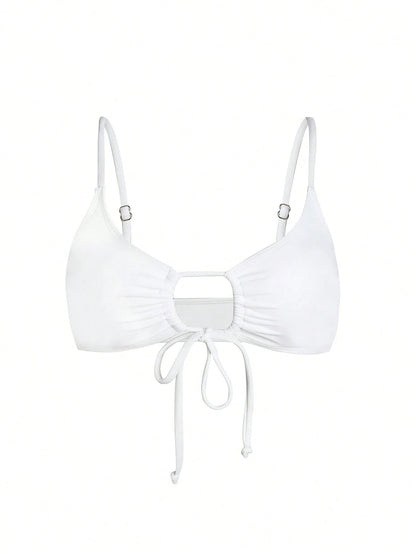 Swim Basics Women's Simple Solid Color Chest Tie Bikini Top, Beach Casual Vacation