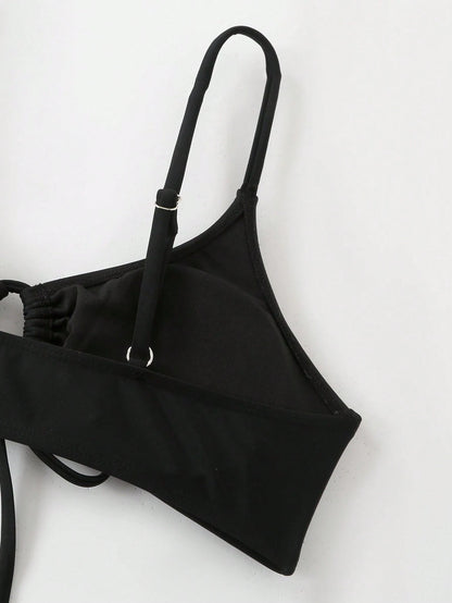 Swim Basics Women's Simple Solid Color Chest Tie Bikini Top, Beach Casual Vacation