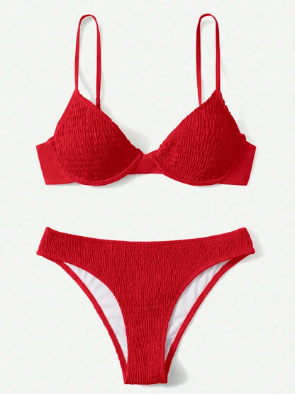 Swim Basics Women's Solid Color Halter Sexy Bikini Swimwear Set With Underwire, Summer Beach